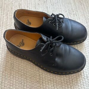 Dr. Martens Black Leather Oxfords with Yellow Stitching